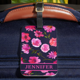 Etiqueta De Bagagem Nome Personalizado Floral Floral de Cor de Água Ro