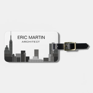 Etiqueta De Bagagem Nome personalizado moderno cinzento da skyline de