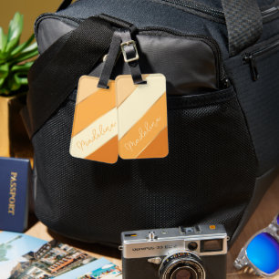 Etiqueta De Bagagem Nome Personalizado nas Bonito faixas laranja amare