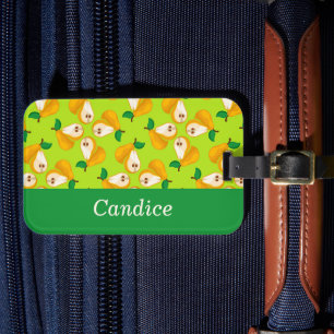 Etiqueta De Bagagem Nome personalizado pera laranja em verde