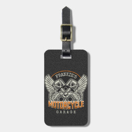 Etiqueta De Bagagem Nome Personalizado Pistões Asas Motociclismo Garag