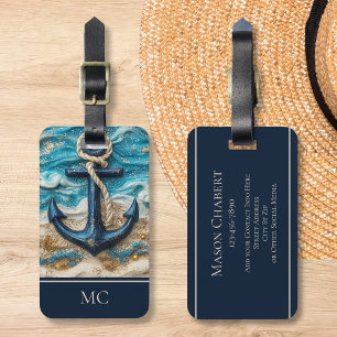 Etiqueta De Bagagem Nome Personalizado Praia de Âncora Náutica