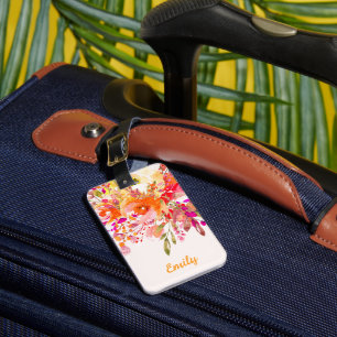 Etiqueta De Bagagem Nome Personalizado Romântico Floral Brilhante