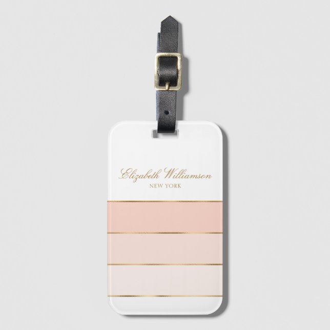 Etiqueta De Bagagem Nome Personalizado Rosa Dourado (Frente Vertical)