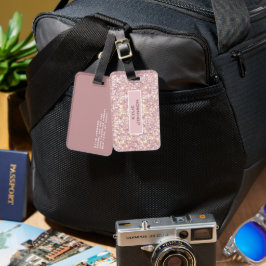 Etiqueta De Bagagem Nome Personalizado Simples Elegante Brilho Rosa Fo