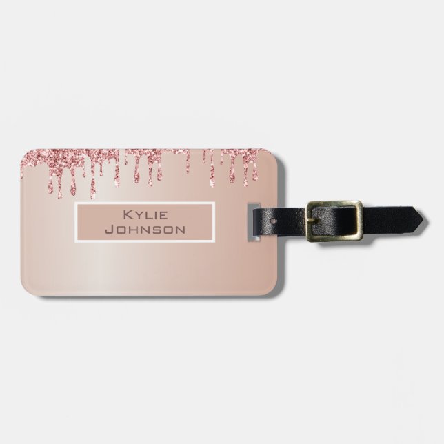 Etiqueta De Bagagem Nome Personalizado Simples, elegante, Glitter Glit (Frente Horizontal)
