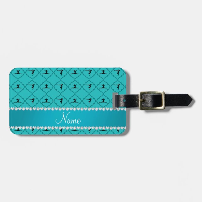 Etiqueta De Bagagem Nome personalizado turquoise moroccan ginástica (Frente Horizontal)