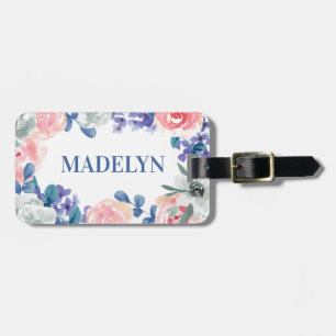 Etiqueta De Bagagem Nome Personalizável Floral de Cores Aquáticas Whim