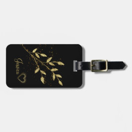 Etiqueta De Bagagem Nome Personalizável Preto e Dourado Moderno