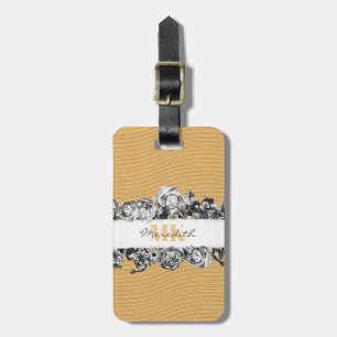 Etiqueta De Bagagem Nome Personalizável Rosas Dourados Monograma de Qu
