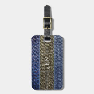 Etiqueta De Bagagem Nome simples do monograma de Denim Traveler