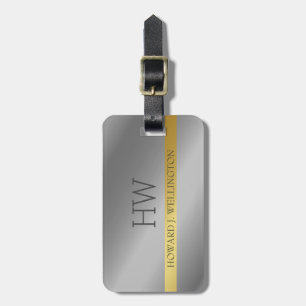 Etiqueta De Bagagem Nome Simples do Monograma Metálico Dourado Elegant