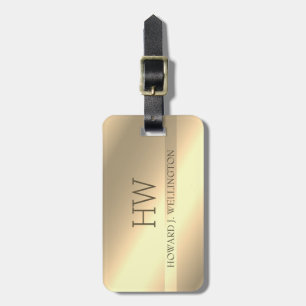 Etiqueta De Bagagem Nome Simples do Monograma Metálico Dourado Elegant