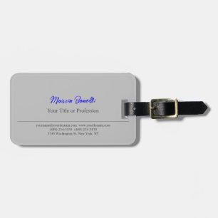 Etiqueta De Bagagem Nome simples profissional azul de Cinza moderna