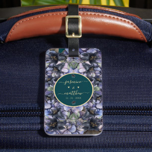 Etiqueta De Bagagem Nomes de Casal Clássicos Florais Pretos Temperamen