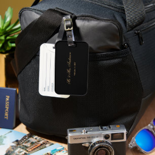 Etiqueta De Bagagem Nomes de Casal Personalizados e Data Elegante Pret