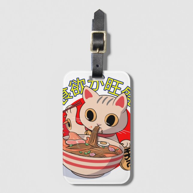 Etiqueta De Bagagem Noodles Gato Japonês Bonitos com Chopsticks (Frente Vertical)