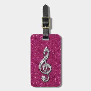 Etiqueta De Bagagem Nota Musical Diamante Espelhado Glitzy Impresso