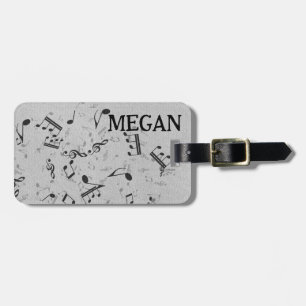 Etiqueta De Bagagem Notas Musicais Brancas Personalizadas em Preto