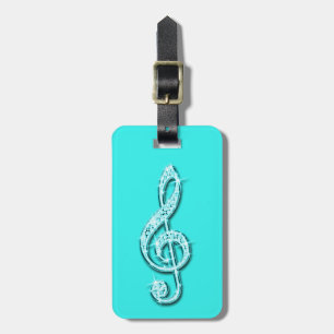 Etiqueta De Bagagem Notas Musicais Brilhantes Verde Azul