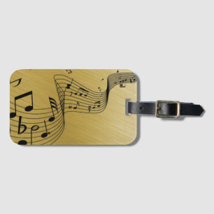 Etiqueta De Bagagem Notas Musicais Dourado Brilhante