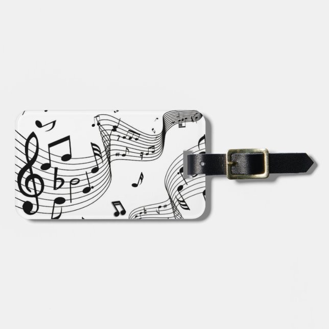 Etiqueta De Bagagem Notas Musicais em Branco (Frente Horizontal)