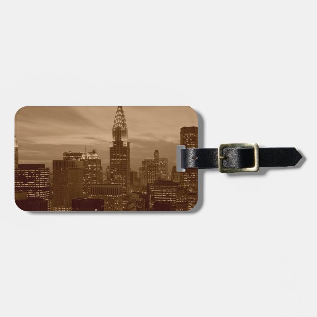 Etiqueta De Bagagem Nova Iorque de Tom Sépia (Frente Horizontal)