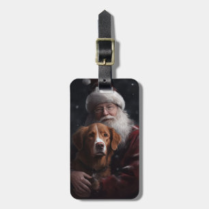 Etiqueta De Bagagem Nova Scotia Duck Toller Com o Papai Noel Festivo