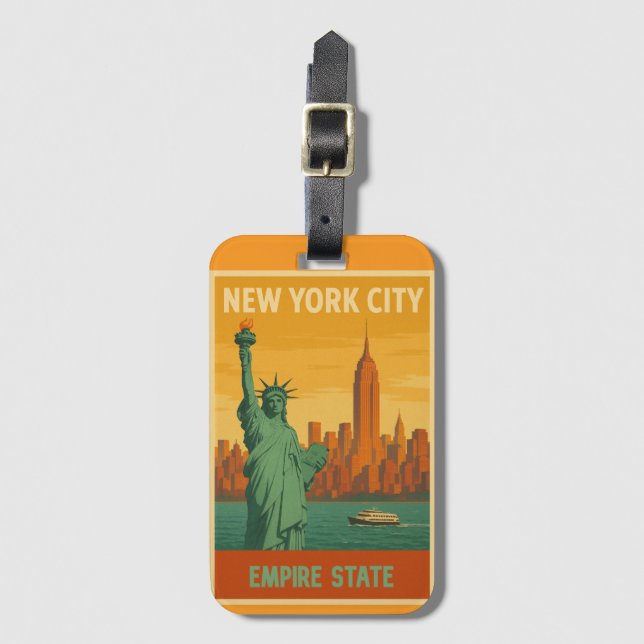 Etiqueta De Bagagem NYC Statue of Liberty & Empire State Retro (Frente Vertical)