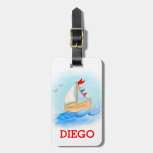 Etiqueta De Bagagem O barco da aguarela caçoa o Tag da bagagem da