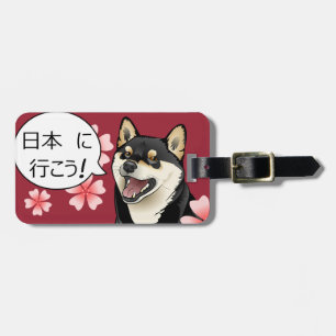 Etiqueta De Bagagem O cão japonês feliz de Shiba Inu deixou-nos ir ao