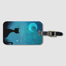 Etiqueta De Bagagem O céu moderno da ilustração do gato negro da noite