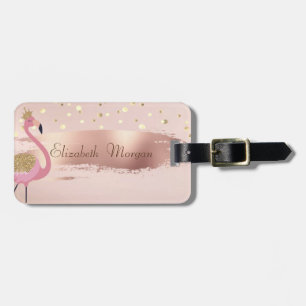 Etiqueta De Bagagem o Confete, Pincelada Rosa em Dourado Rosa Flamingo