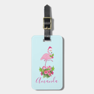 Etiqueta De Bagagem O Flamingo Rosa no Natal do Whimsical