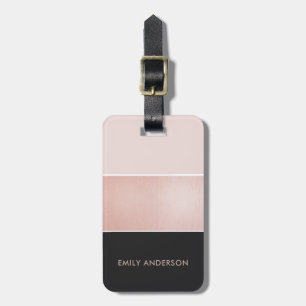 ETIQUETA DE BAGAGEM O OURO COR-DE-ROSA ELEGANTE CORA TIRAS PRETAS DE