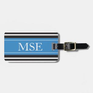 Etiqueta De Bagagem O preto azul personalizado do monograma listra o