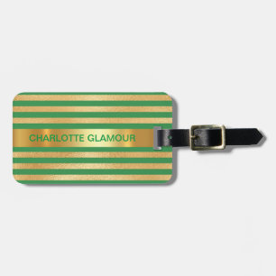 Etiqueta De Bagagem O verde dourado personalizado listra o minimalismo