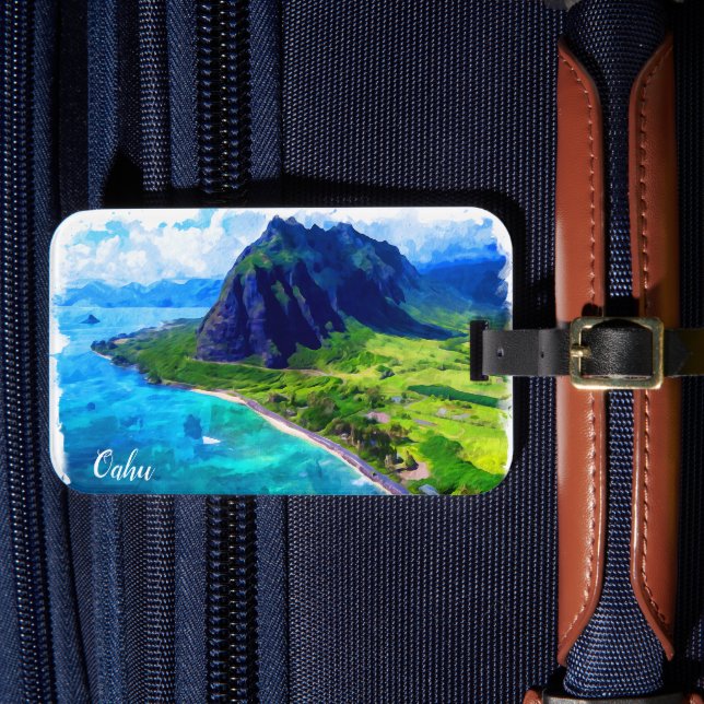 Etiqueta De Bagagem Oahu Hawaii Panorama View Beach (Frente Insitu 4)