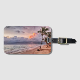 Etiqueta De Bagagem Ocean Waves Sandy Beach Sunset