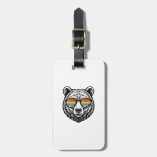 Etiqueta De Bagagem Óculos de Sol de Urso Vintage Desenho Gráfico Veto