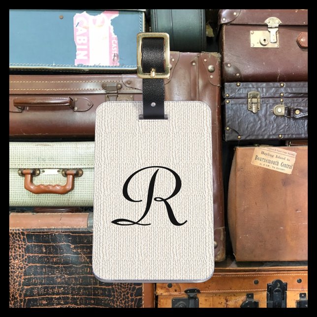 Etiqueta De Bagagem Off White Faux Texturizado Burlap Monograma Bag (Criador carregado)