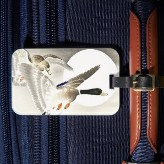 Etiqueta De Bagagem Ohara Koson Japonês Dois Patos Na Lua Completa