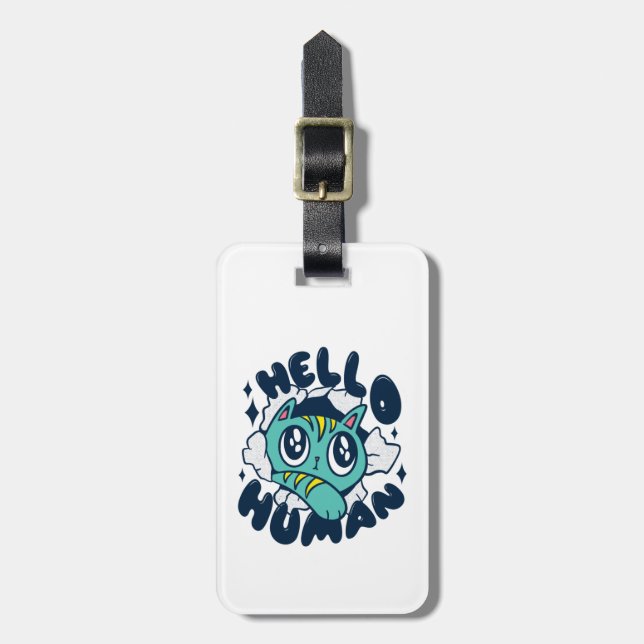 Etiqueta De Bagagem Olá humano Gato Fofo (Frente Vertical)