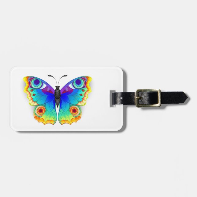 Etiqueta De Bagagem Olho Peacock da Borboleta Arco-Íris (Frente Horizontal)