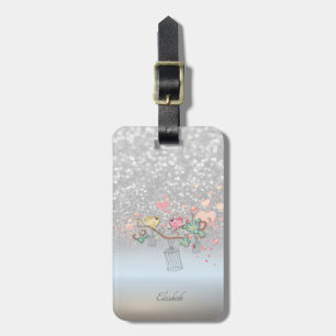 Etiqueta De Bagagem Ombre de Bokeh de Silver Glitter,Aves - Personaliz