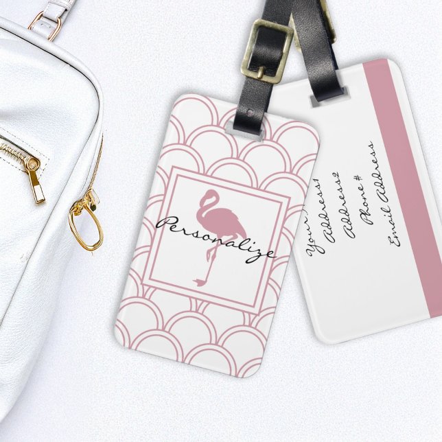 Etiqueta De Bagagem Onda Art Deco com Flamingo Rosa (Criador carregado)