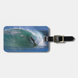 Etiqueta De Bagagem Onda de surfe verde na Nova Zelândia
