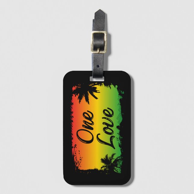 Etiqueta De Bagagem One Love Jamaican Rastafari Tropical Palm Trees (Frente Vertical)