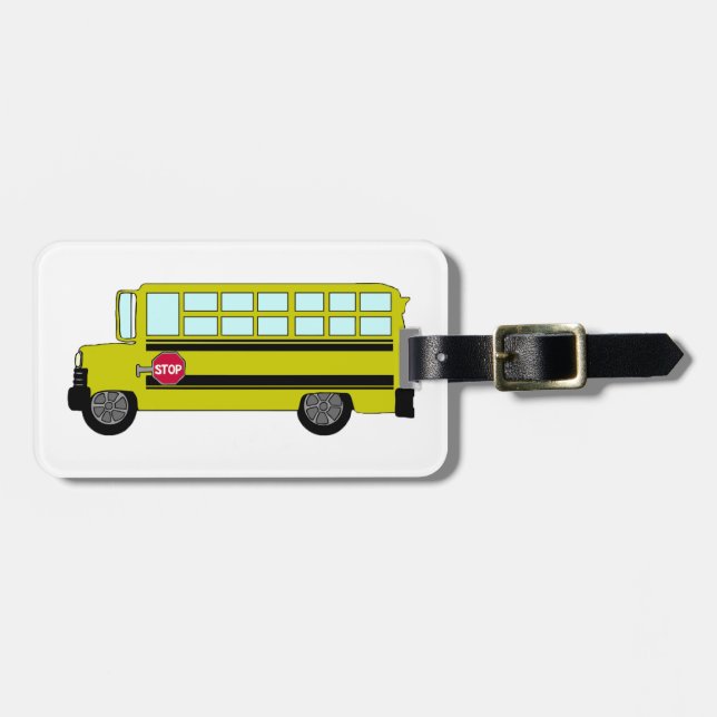 Etiqueta De Bagagem Ônibus Escolar Amarelo com Sinal de Parada (Frente Horizontal)