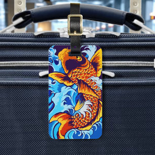 Etiqueta De Bagagem Orange Koi Fish Blue